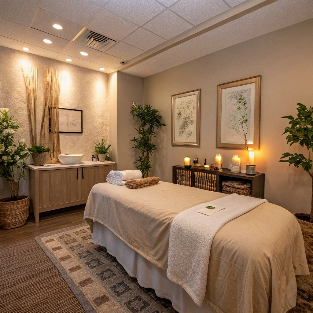 Professional massage table set up in a home