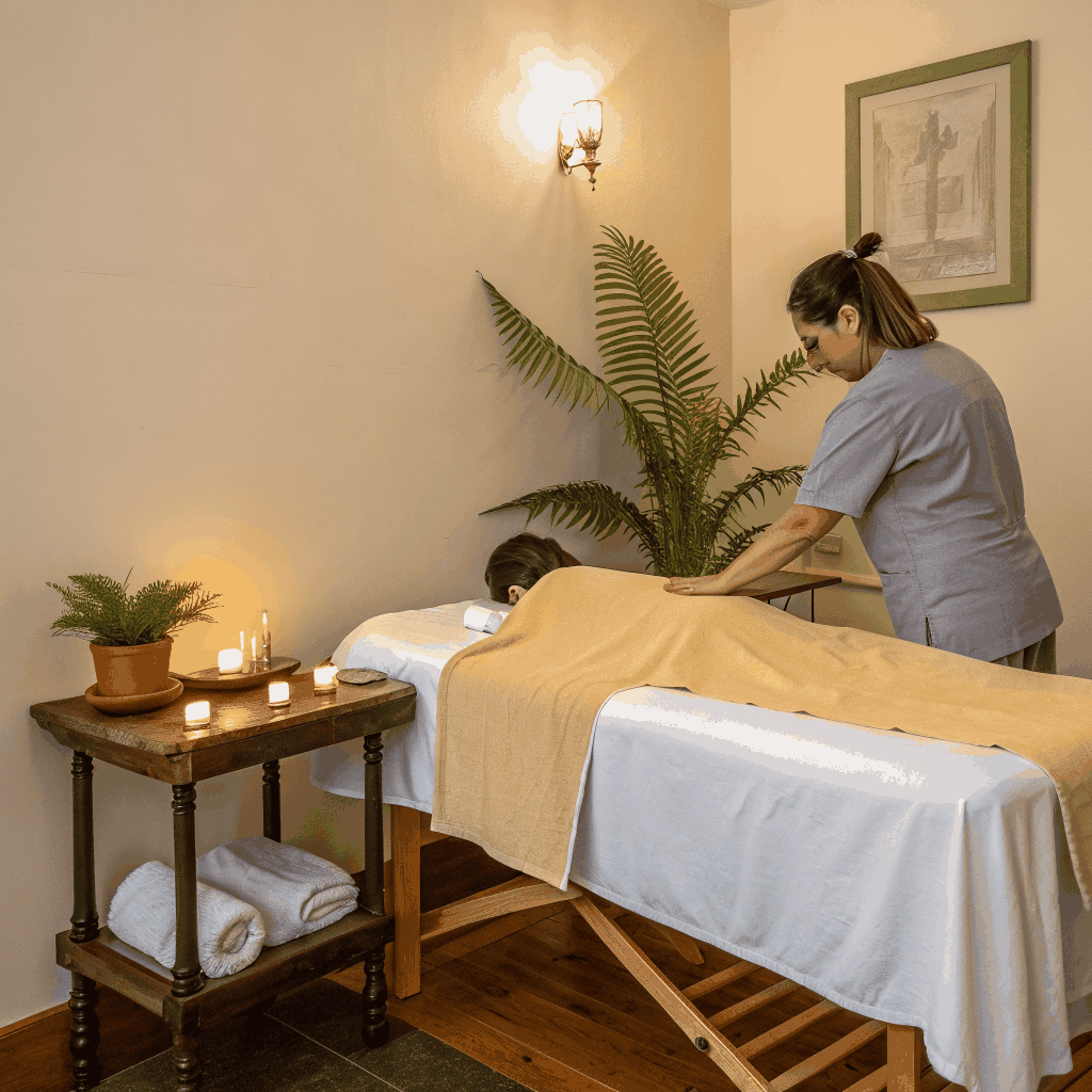 Professional massage therapy equipment in a home