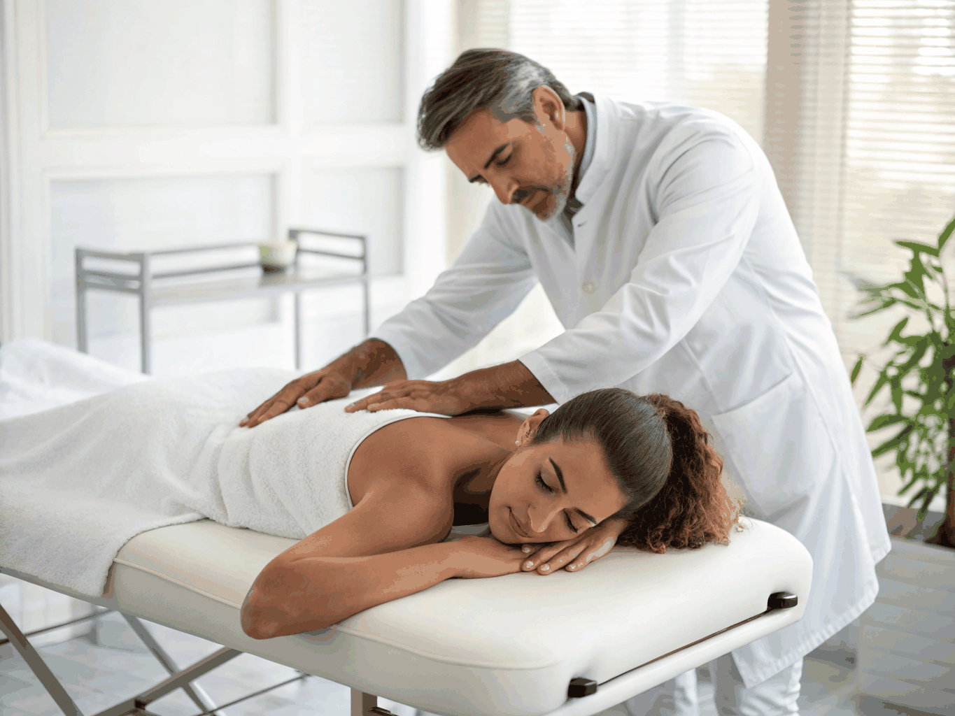 Therapist performing deep tissue massage on a client's back